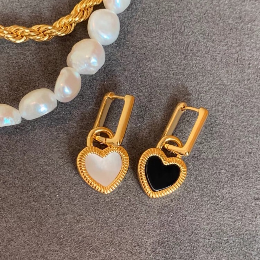Double Sides Shell Heart Earrings | 18K Yellow Gold Plated NEW